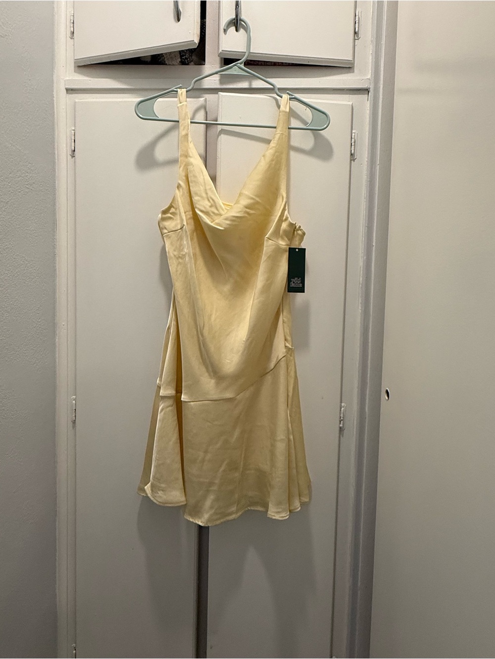 wild fable Pale Yellow Satin Cowl Slip Mini Dress
